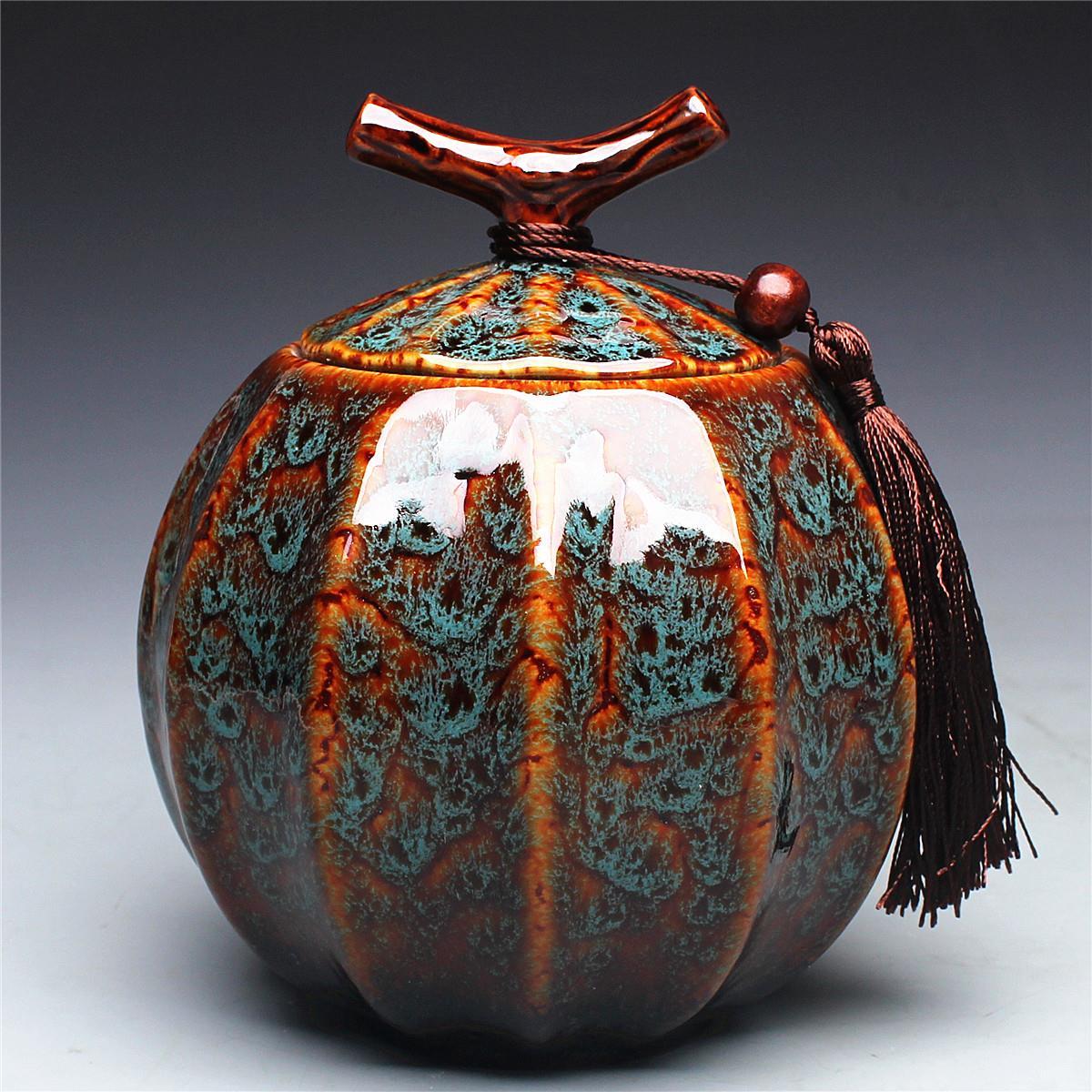 Food Storage Yellow - Pumpkin Style Tea Jar, Ceramic Tea