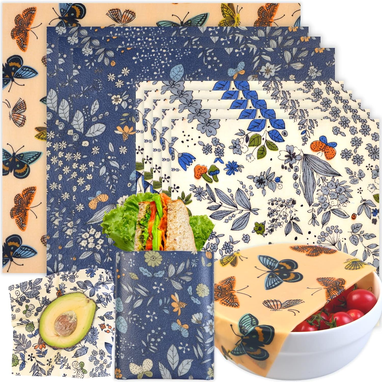 Beeswax Food Wrap - Reusable Beeswax Food Wraps 9 Pack