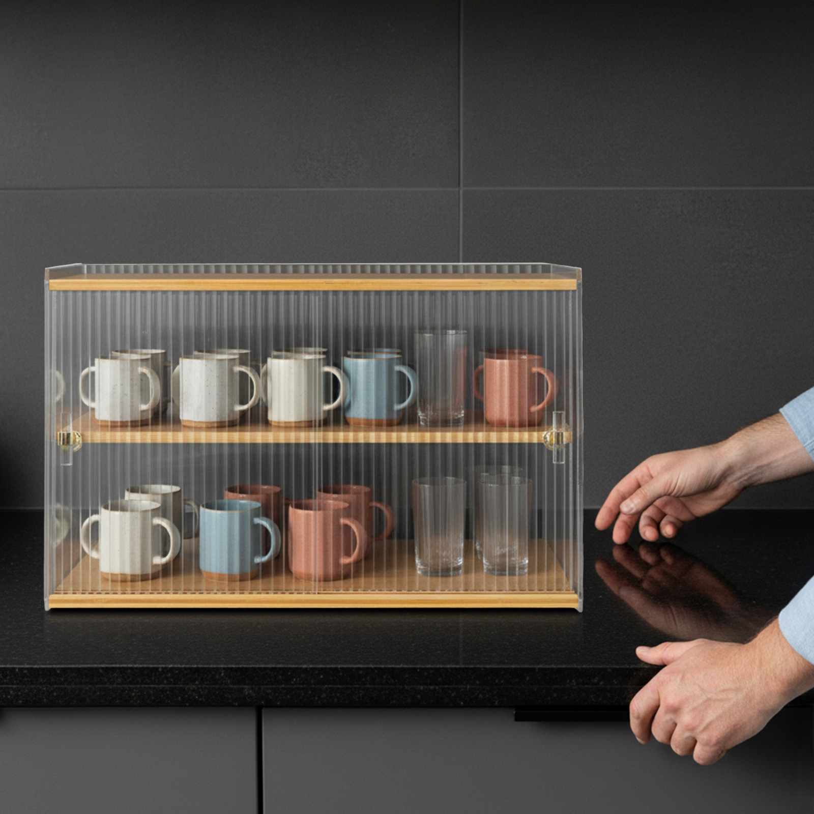 Food Storage Rack For Kitchen - Cup Storage Rack, Bamboo Sideboard, Cupboard