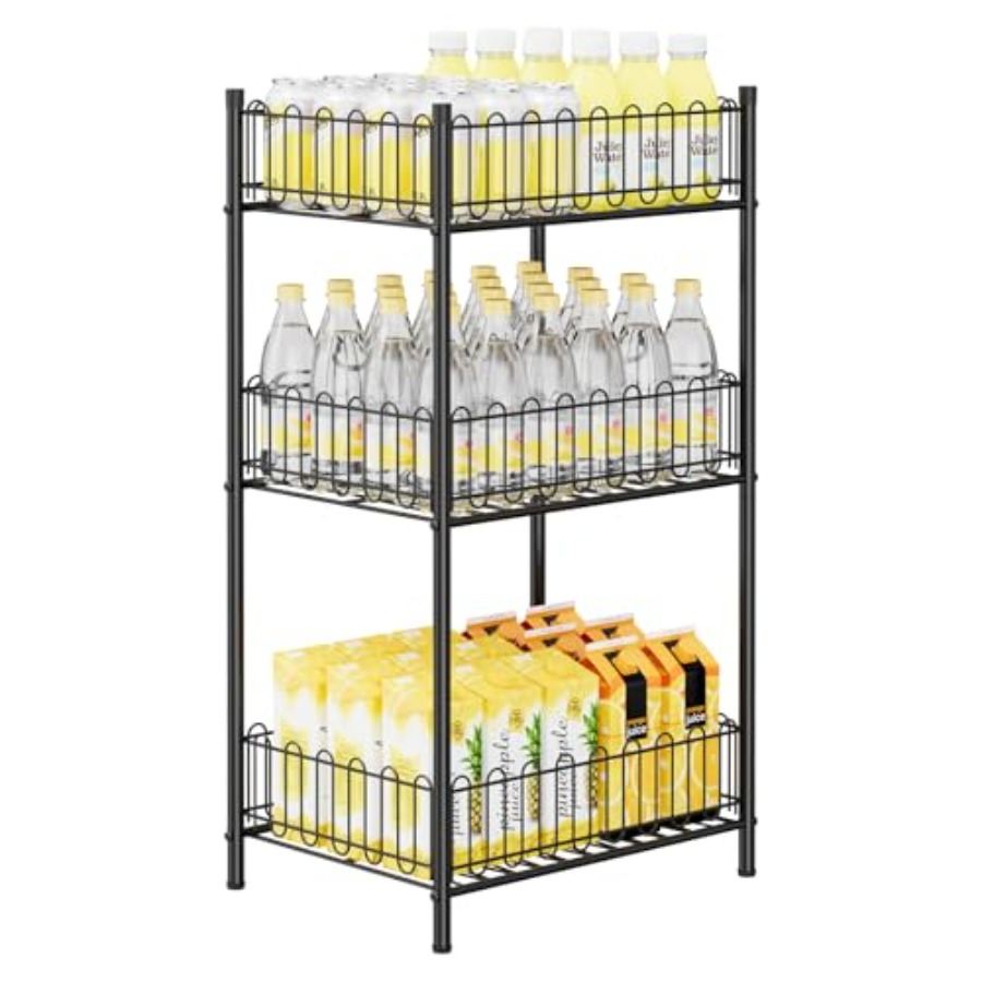 Food Storage Rack For Kitchen - Water Bottle Holder Rack 3 Tier