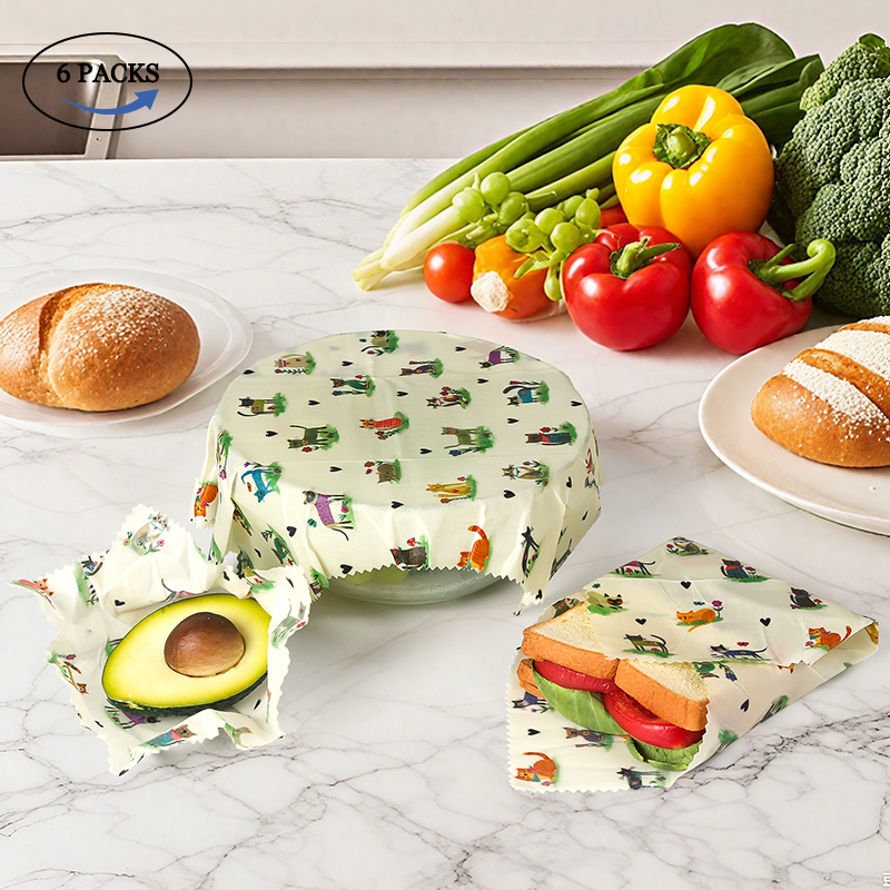Beeswax Food Wrap - 6 Packs (2S. 2M, 2L) reusable