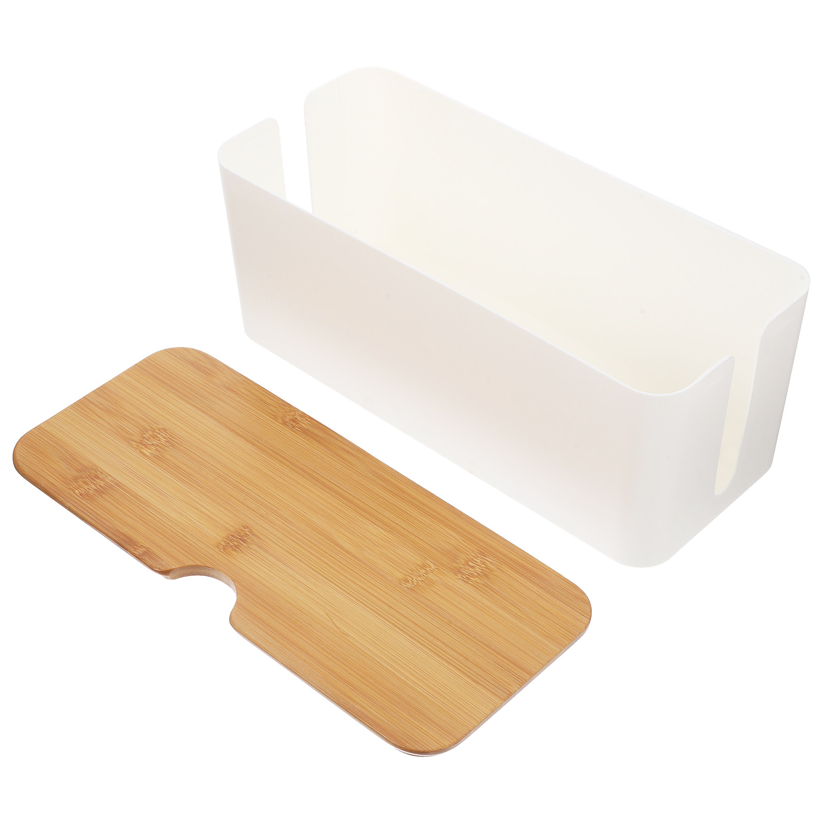 Food Storage Box Plastic - Cable Management Box with Smooth Bamboo