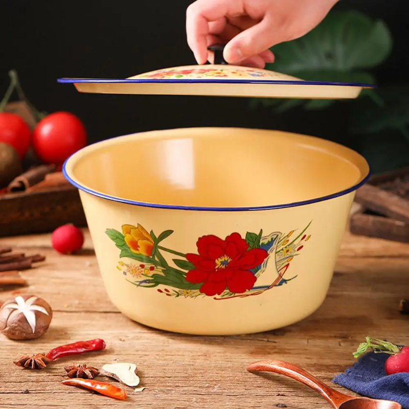 Food Storage Pot Enamel Basin  - Food Storage Yellow 리뷰 및 가격