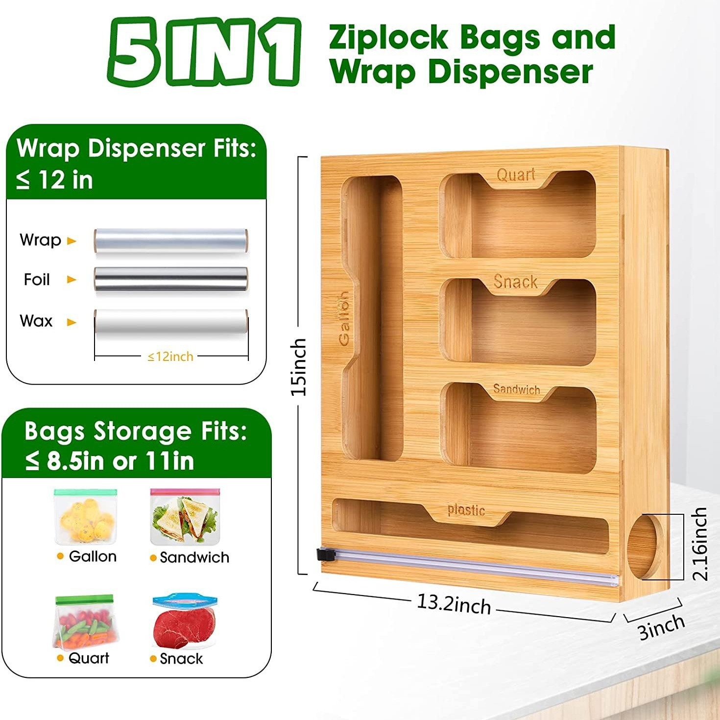 Bamboo Ziplock Food Bag Holder - Food Storage Rack For Kitchen 리뷰 및 가격
