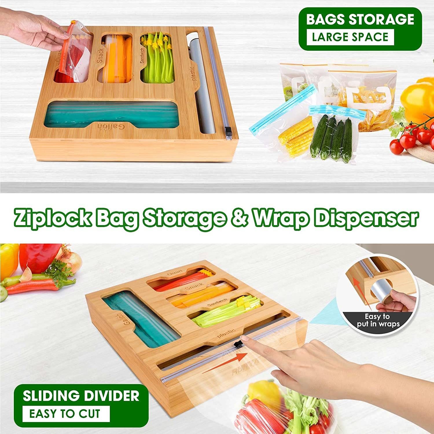 Bamboo Ziplock Food Bag Holder - Food Storage Rack For Kitchen 리뷰 및 가격