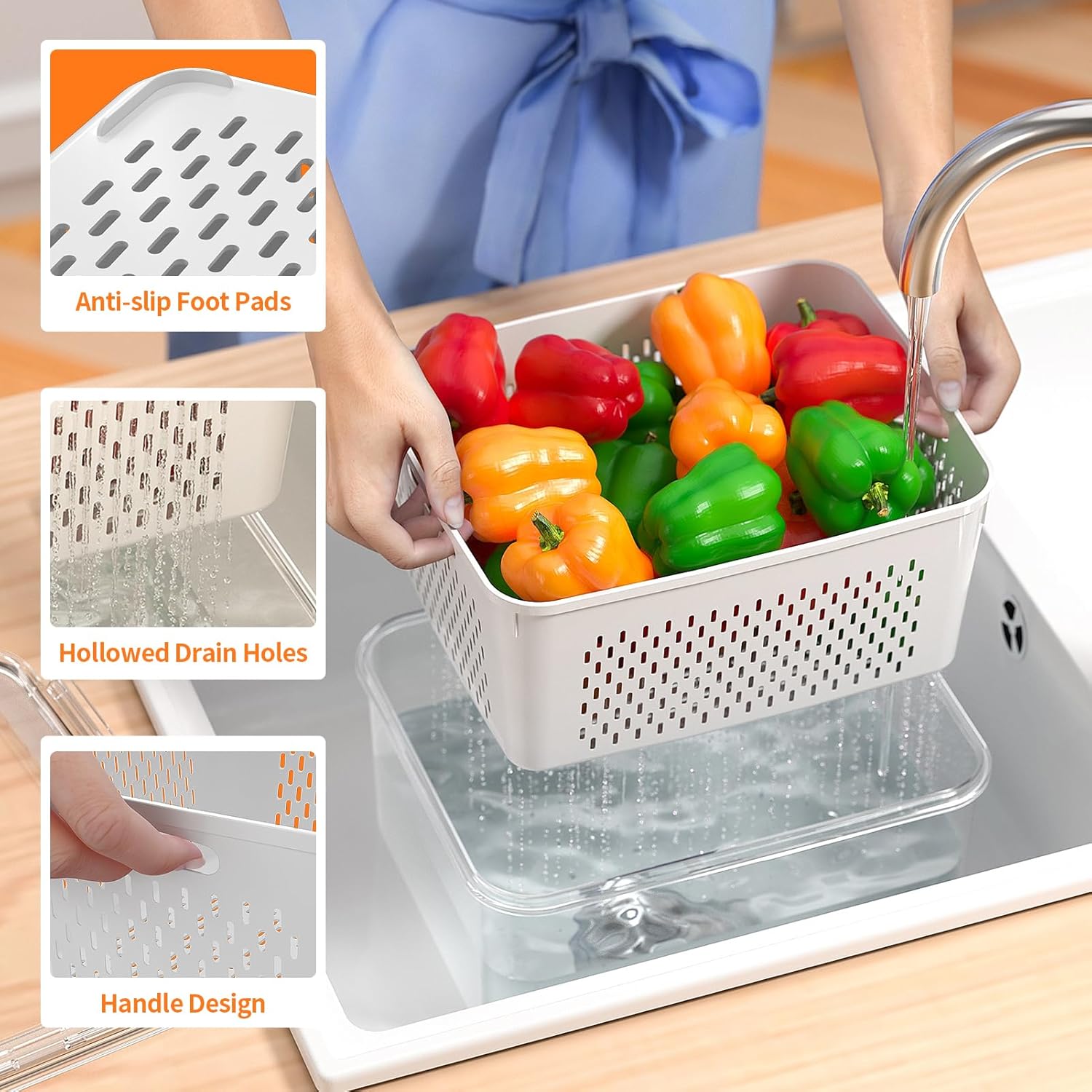 5 PCS Large Fruit Storage Cont - Food Storage With Colander 리뷰 및 가격