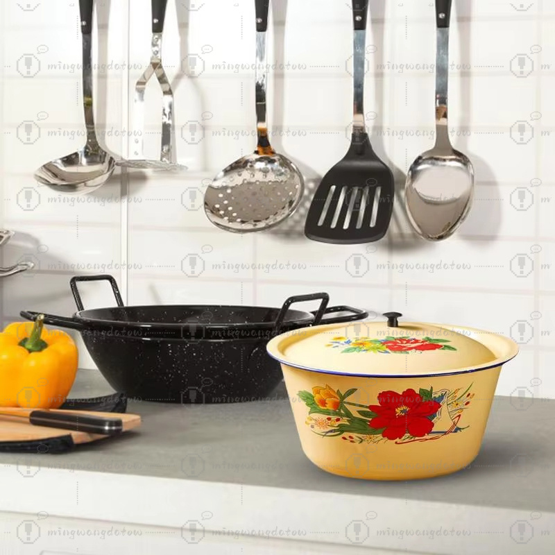 Food Storage Pot Enamel Basin  - Food Storage Yellow 리뷰 및 가격